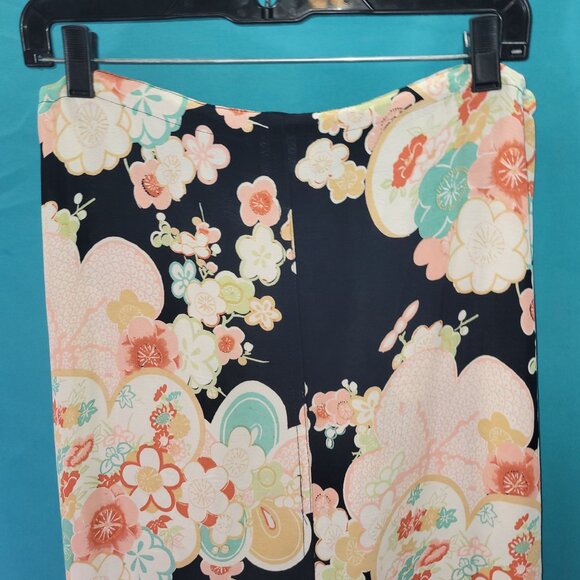 Floral Kim Stein Rayon Skirt Size 2 Black Multi-Color Mid-Length - Picture 9 of 10